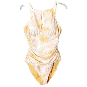 Ellen Tracy Yellow and White Floral Island 1 Piece Swimsuit Bathing Suit Size 10